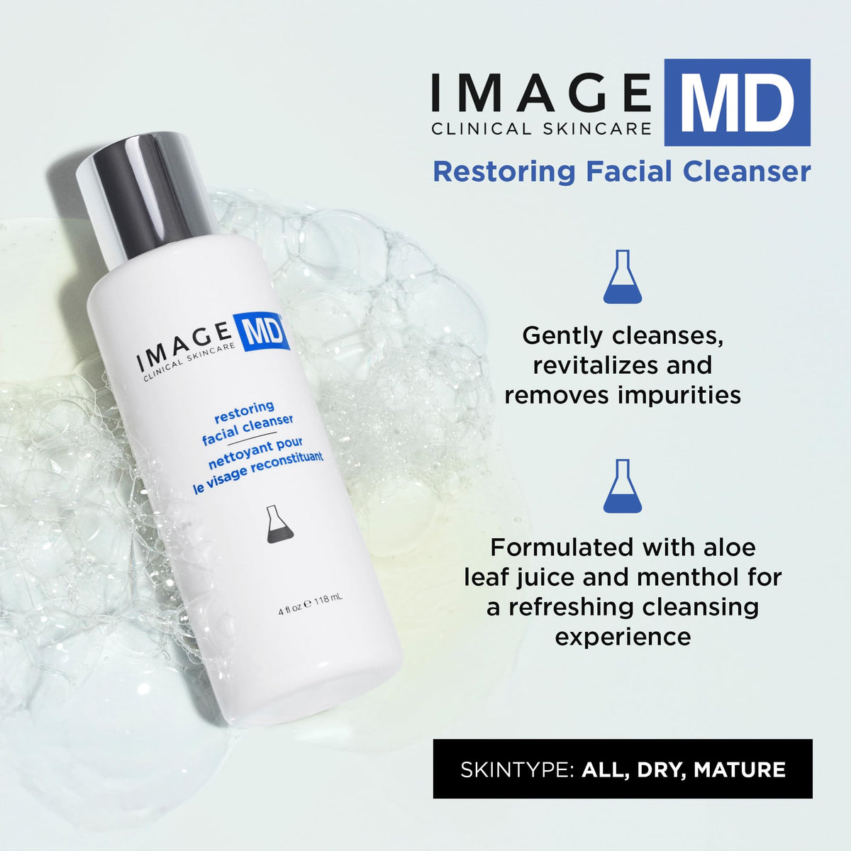 IMAGE Skincare pump dispenser and clear label highlighting directions and benefits