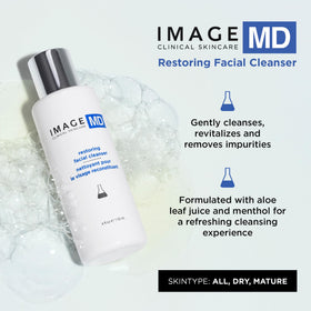 IMAGE Skincare pump dispenser and clear label highlighting directions and benefits