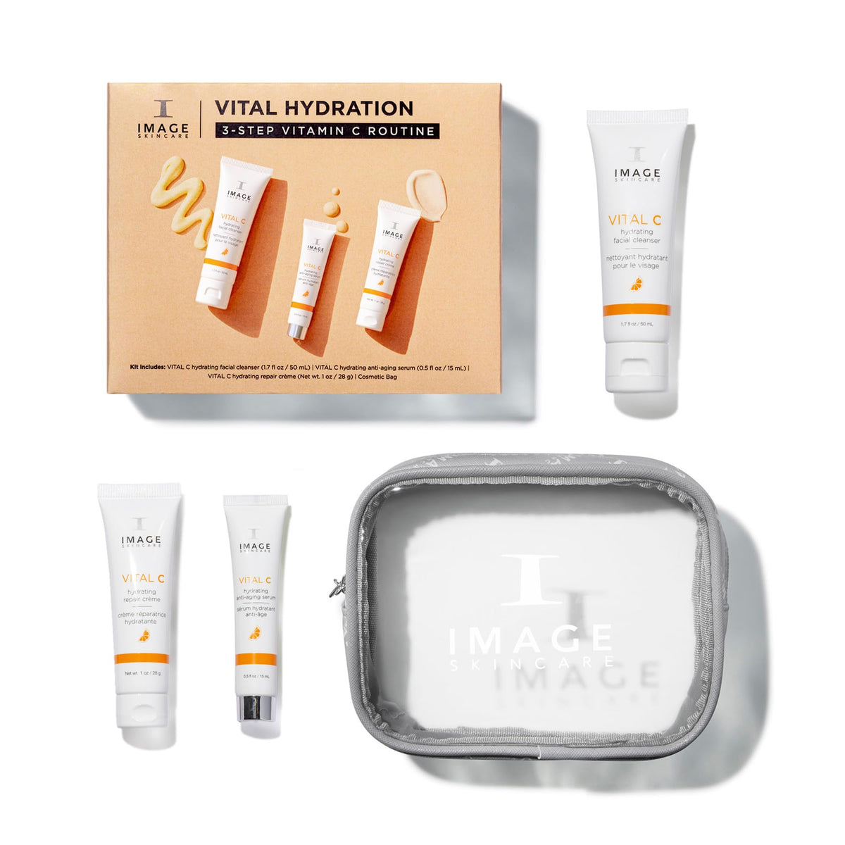 IMAGE Skincare front packaging showing the Vital C travel set and benefits