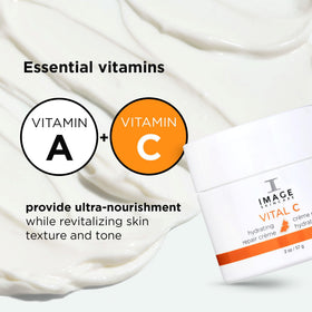 IMAGE Skincare VITAL C ingredient display with hyaluronic acid and ceramides for barrier support