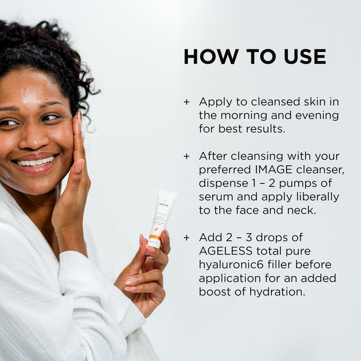IMAGE Skincare ingredient list visual showing vitamin C and hyaluronic acid benefits