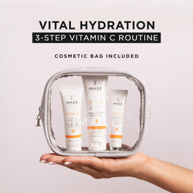 IMAGE Skincare Vital C on bathroom vanity promoting daily brightening routine