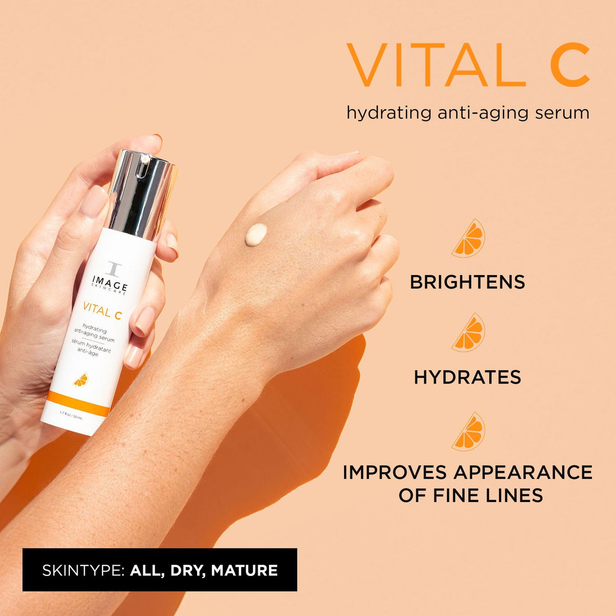 IMAGE Skincare VITAL C serum texture close-up highlighting hydration and smooth finish