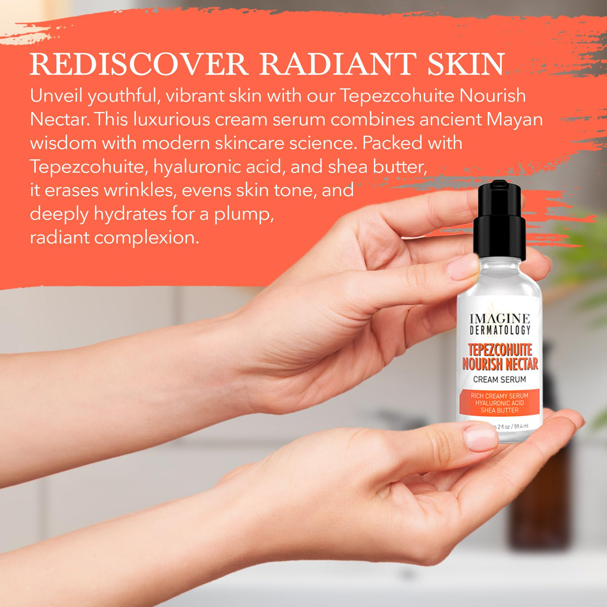 Imagine Dermatology held in hand to show 2 fl oz size and travel-friendly benefit