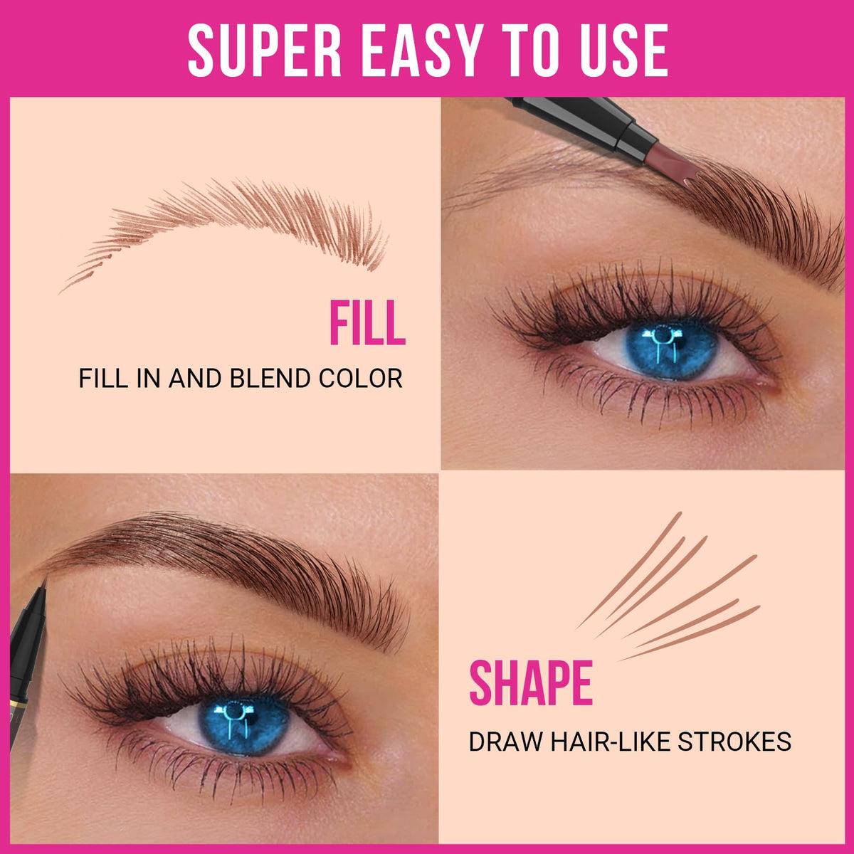 iMethod application before and after illustrating sparse-to-full natural brows