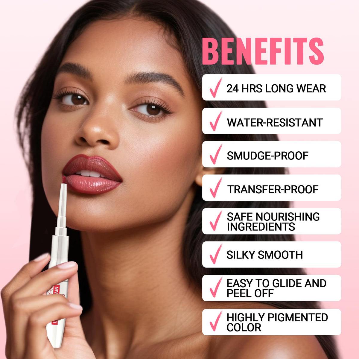 iMethod application on lips with precise liner creating defined edges