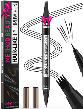 iMethod brow pen front view showing compact dual-ended tool and sleek design benefit precise portability