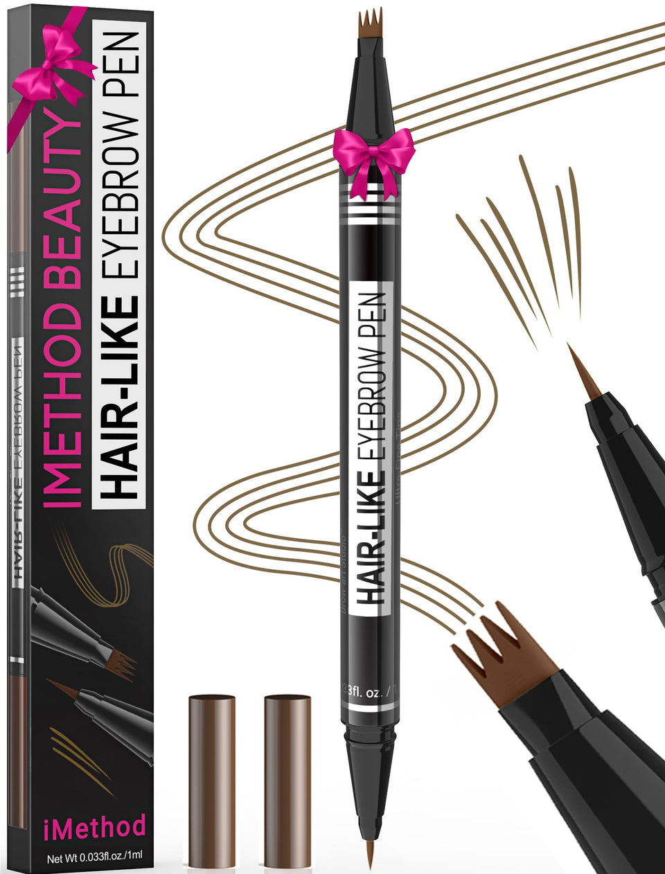 iMethod front view of dual-ended brow pen showing elegant slim design and portability