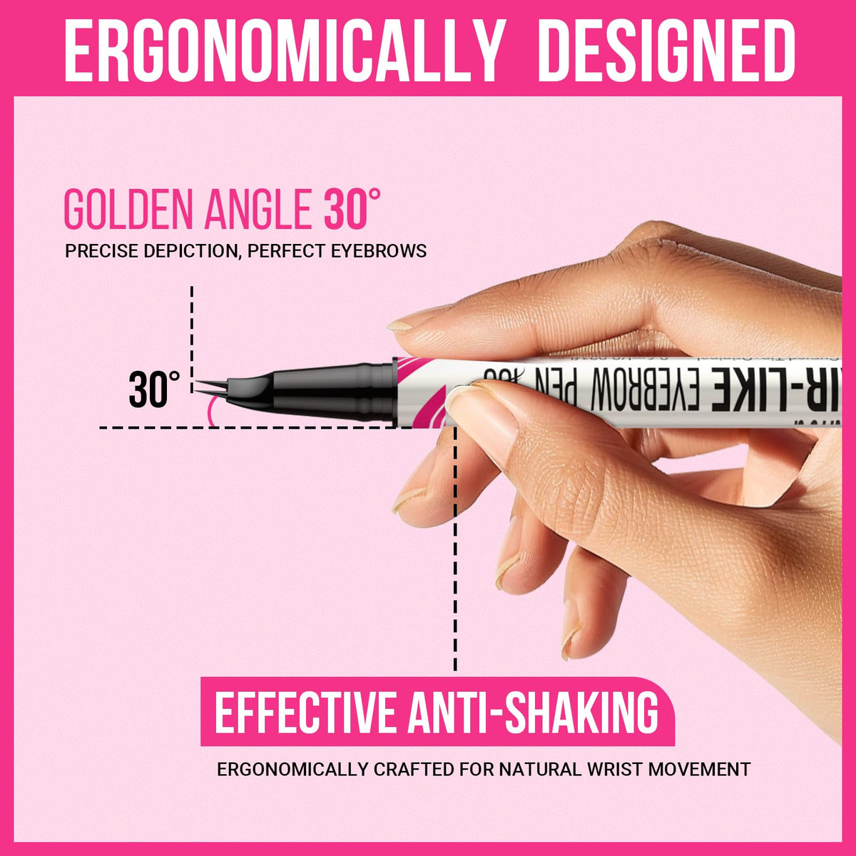 iMethod dual-ended eyebrow pen detail showing curved tip and brush for precise strokes