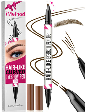 iMethod curved eyebrow pen front view showing compact design and dual ends, easy portability