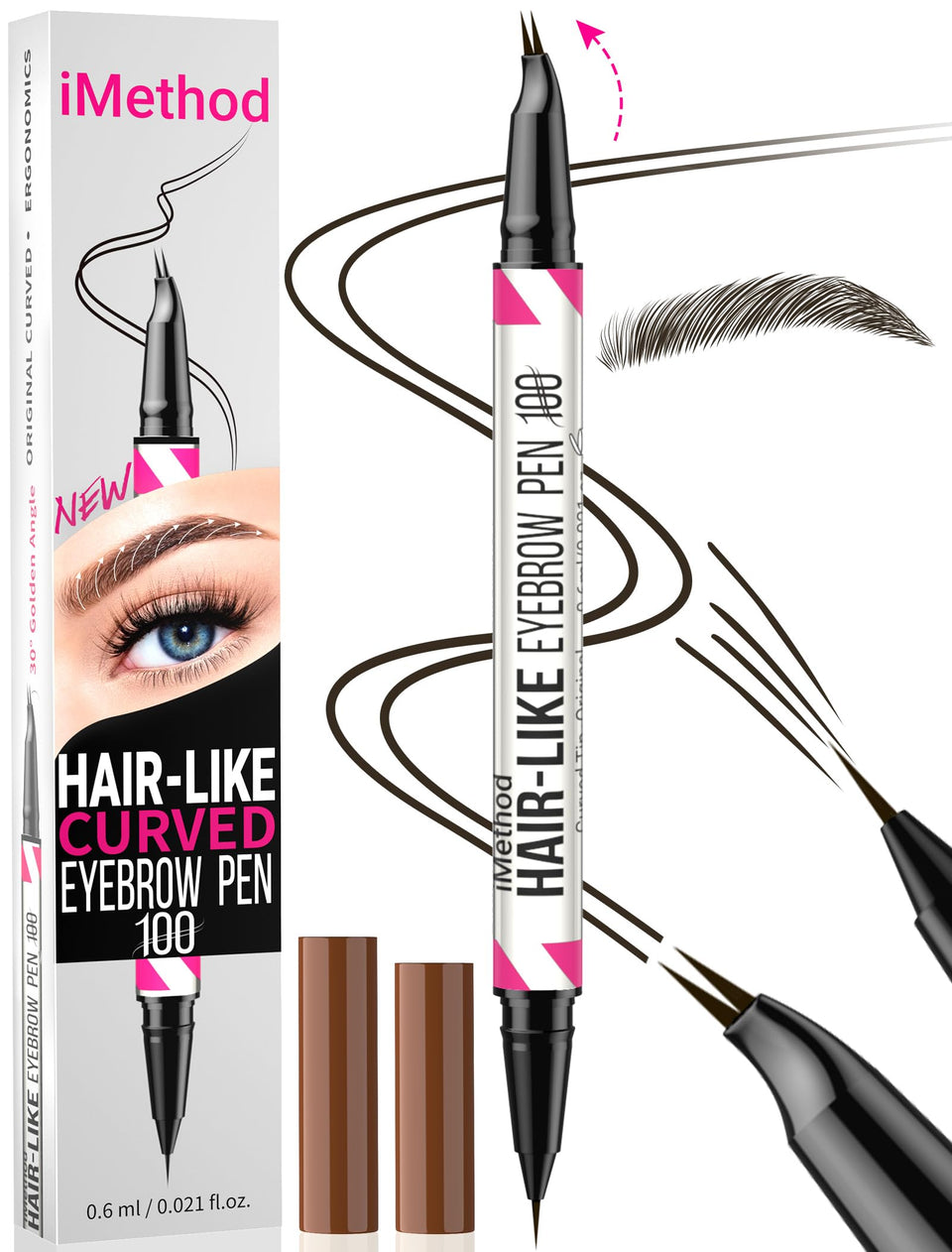 iMethod eyebrow pen front view showing sleek packaging and compact design for portability