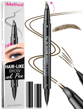 iMethod curved pen front view shows sleek packaging and dark brown shade benefit