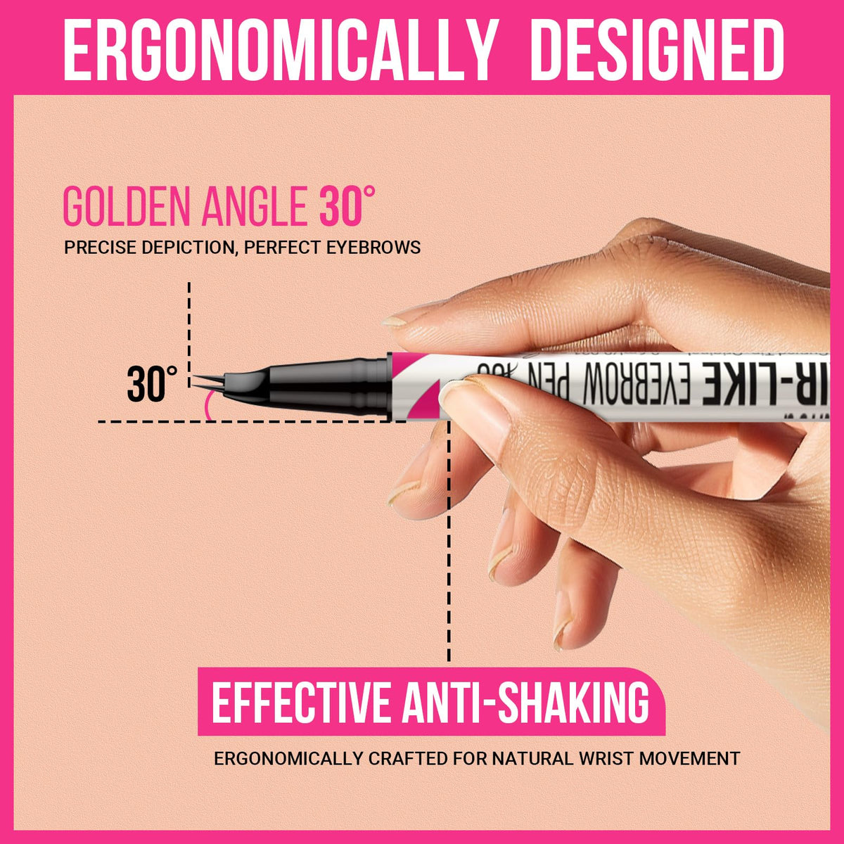 iMethod curved tip closeup demonstrating ultra-fine hair-like stroke control