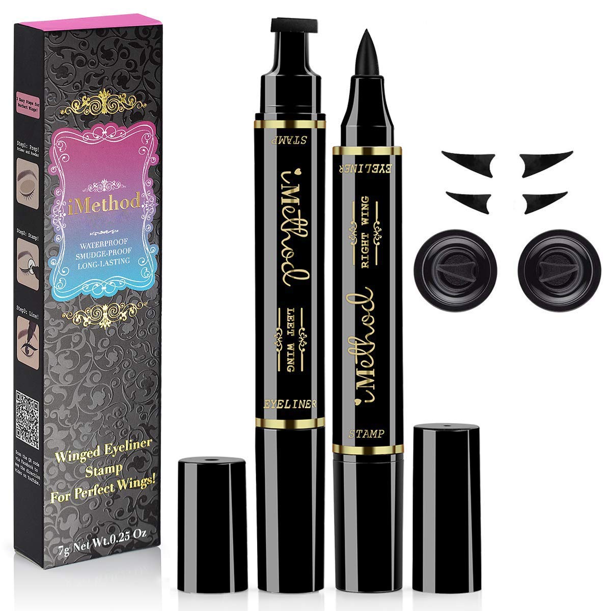 iMethod dual-ended pen front view showing stamp and liner for fast application