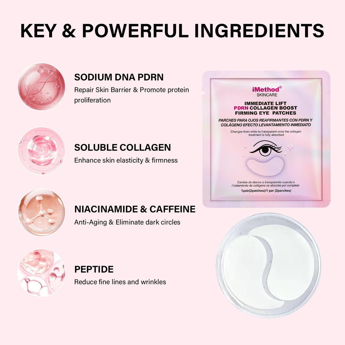 iMethod eye patches applied under eye showing immediate lift