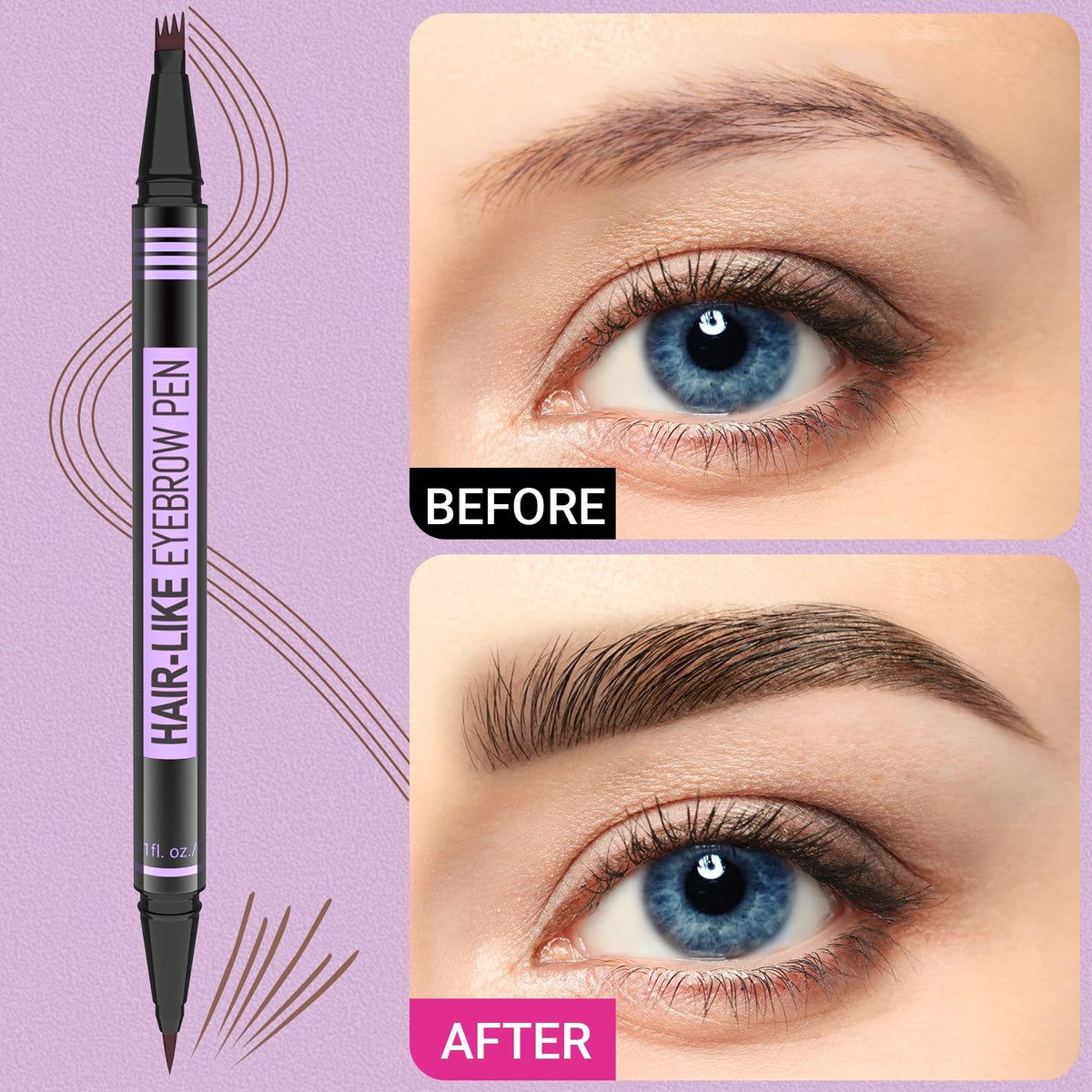 iMethod close-up of 4-fork tip creating fine hair-like brow strokes