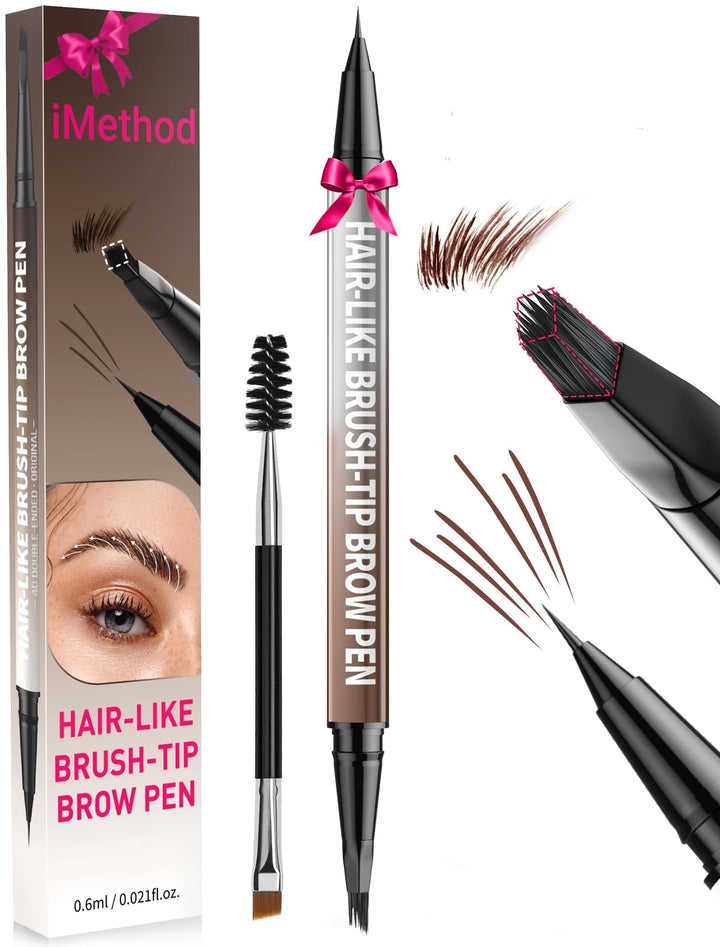 iMethod eyebrow pen front packaging showing dual-ended convenience and shade Reddish Brown