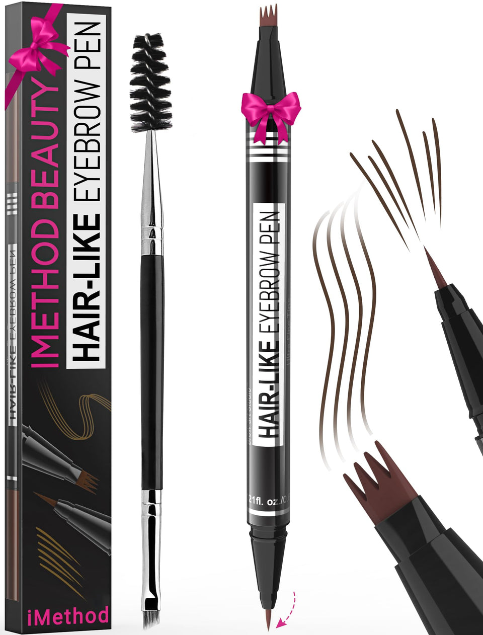 iMethod eyebrow pen front view showing dual-ended design for quick definition