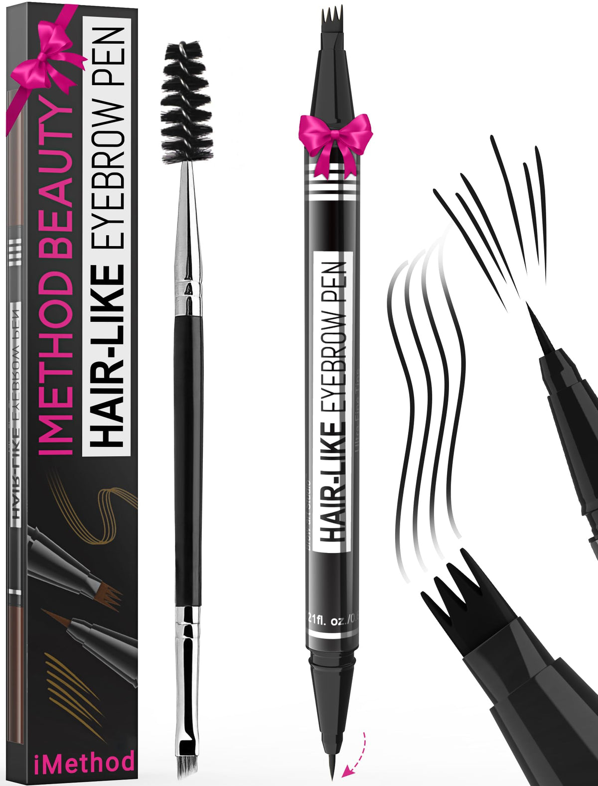 iMethod eyebrow pen front view showing sleek pen and clear cap for portability