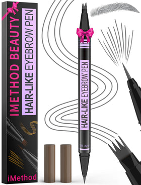 iMethod eyebrow pen front view showing slim grey brow pencil and cap for precise shaping
