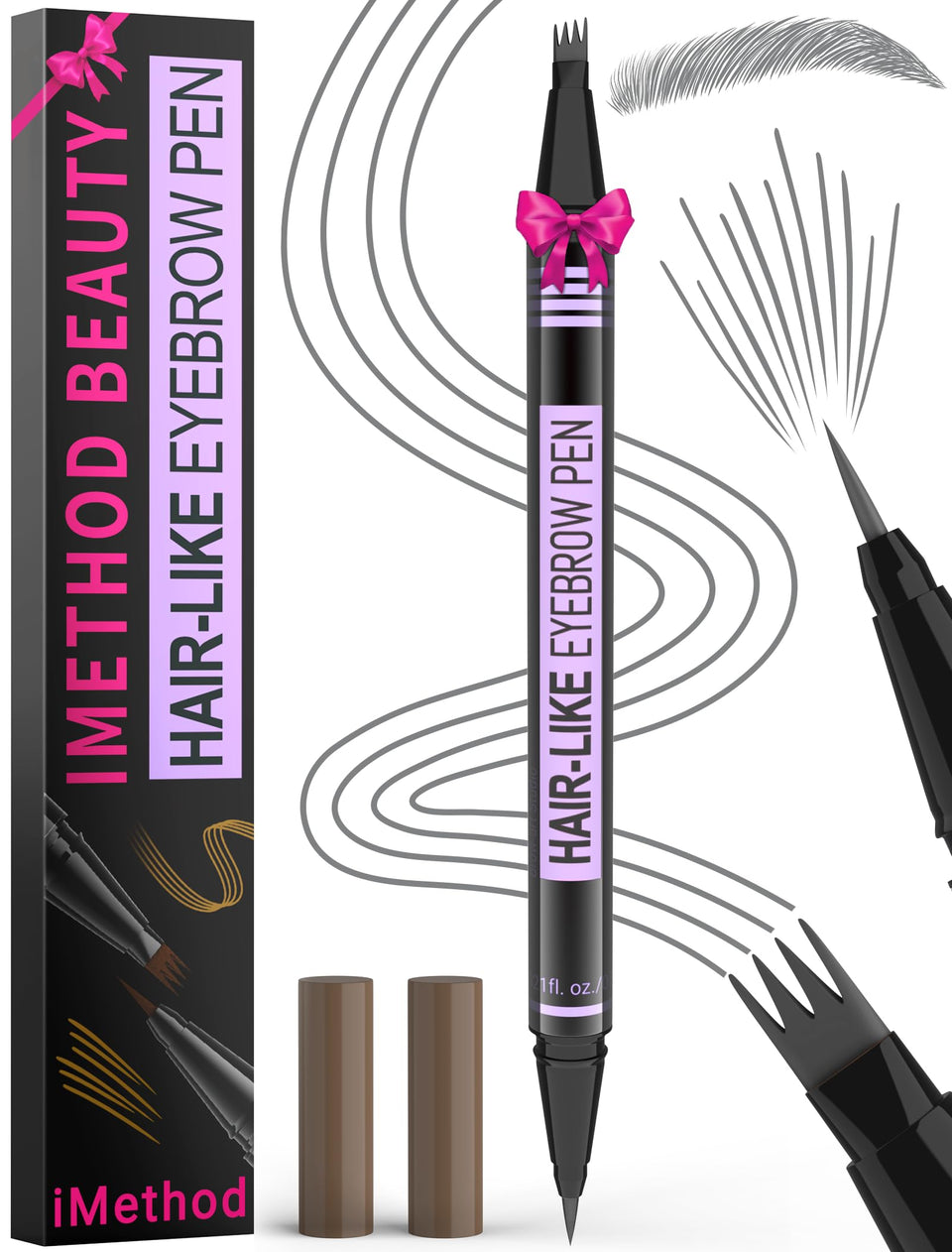 iMethod eyebrow pen front view showing slim grey brow pencil and cap for precise shaping