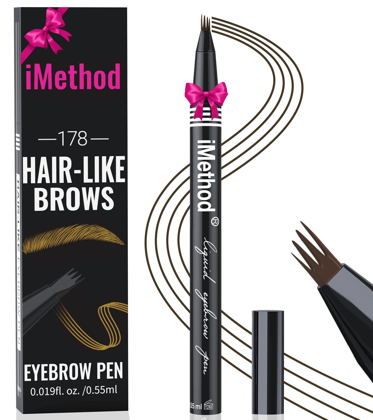 iMethod eyebrow pen front view showing slim barrel and dark brown shade for precise shaping