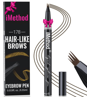 iMethod eyebrow pen front view showing slim barrel and dark brown shade for precise shaping