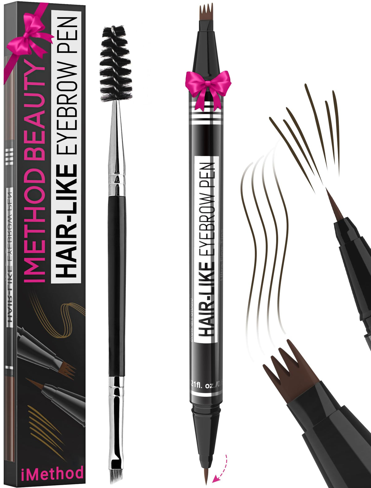 iMethod eyebrow pen full product flatlay shows portability and complete dual-ended tool