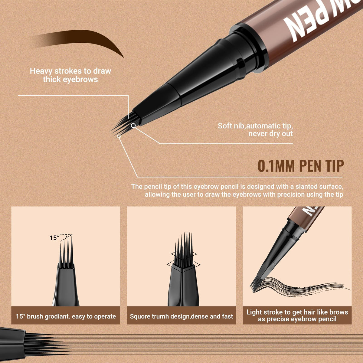 iMethod eyebrow pen spoolie and micro tip showing blending benefit for natural finish