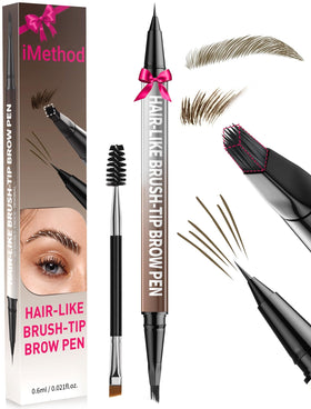 iMethod front view of dual-ended brow pencil showing compact design and portability