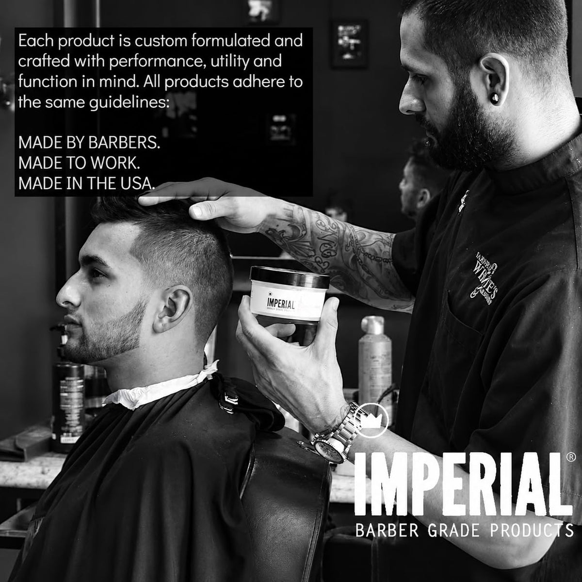 Imperial Barber Grade Products barbershop scene showing professional-use reliability benefit