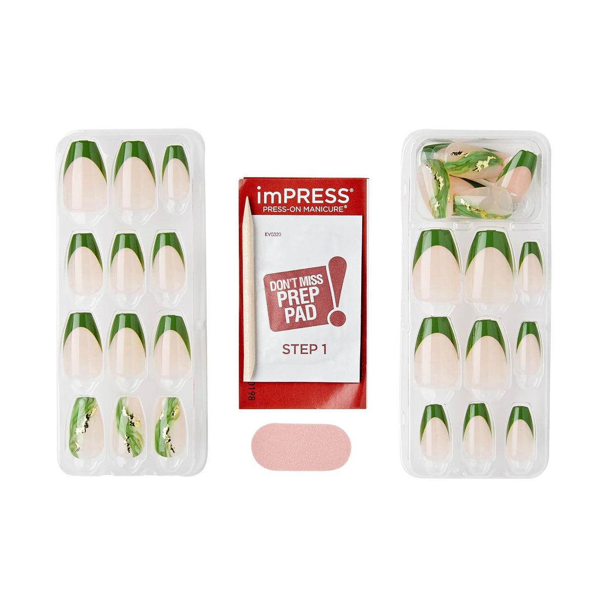 imPRESS thirty press-on nails fanned out displaying size variety and extras