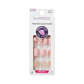imPRESS front packaging showing petite pink squoval nails, ready-to-wear benefit