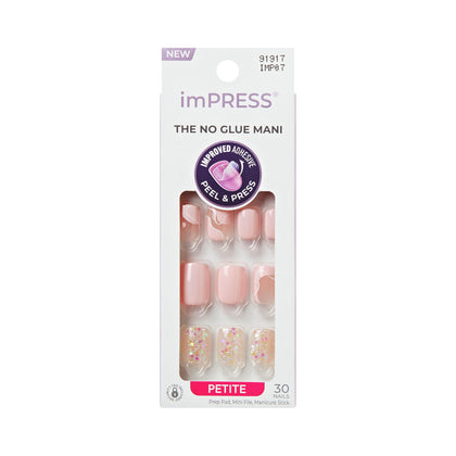 imPRESS front packaging showing petite pink squoval nails, ready-to-wear benefit
