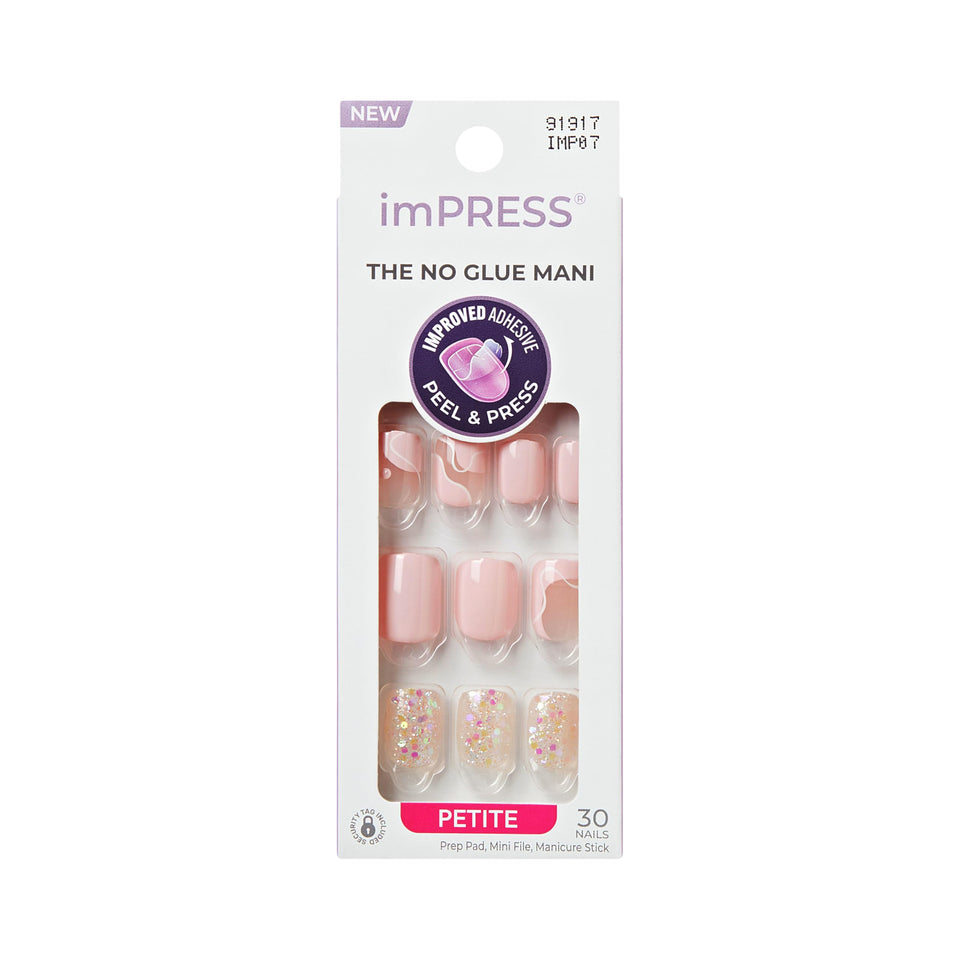 imPRESS front packaging showing petite pink squoval nails, ready-to-wear benefit