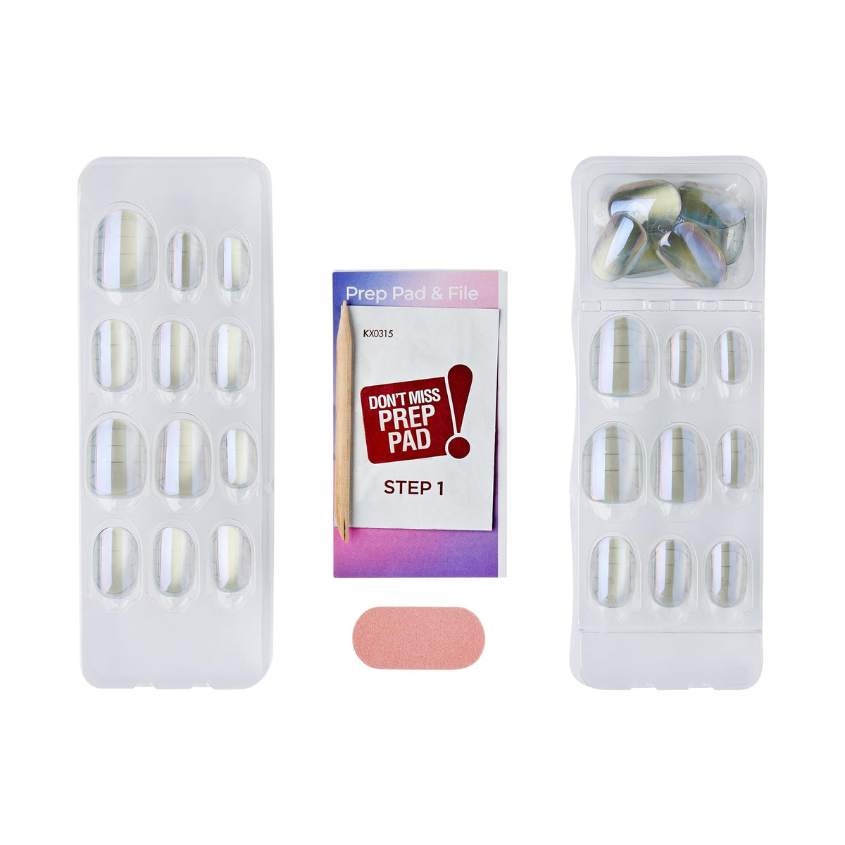 imPRESS kit contents including prep pad, manicure stick, mini file, and 30 nails for easy use