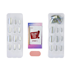 imPRESS kit contents including prep pad, manicure stick, mini file, and 30 nails for easy use