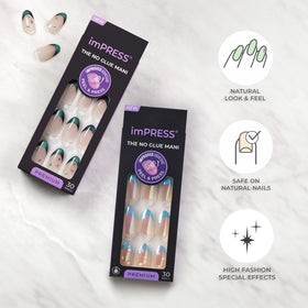 imPRESS press-on nail being applied to demonstrate no-glue benefit