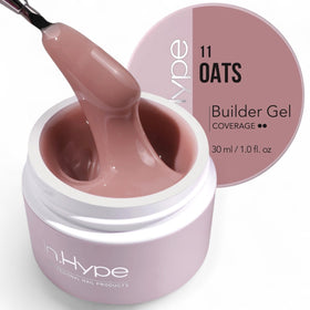 IN.HYPE jar front view showing oats nude builder gel, clear branding and shade