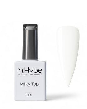 IN.HYPE front packaging showing milky top coat, clear brand visibility and glossy promise