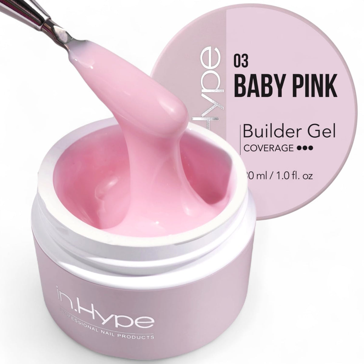 IN.HYPE jar front view showing baby pink gel and professional packaging for easy identification