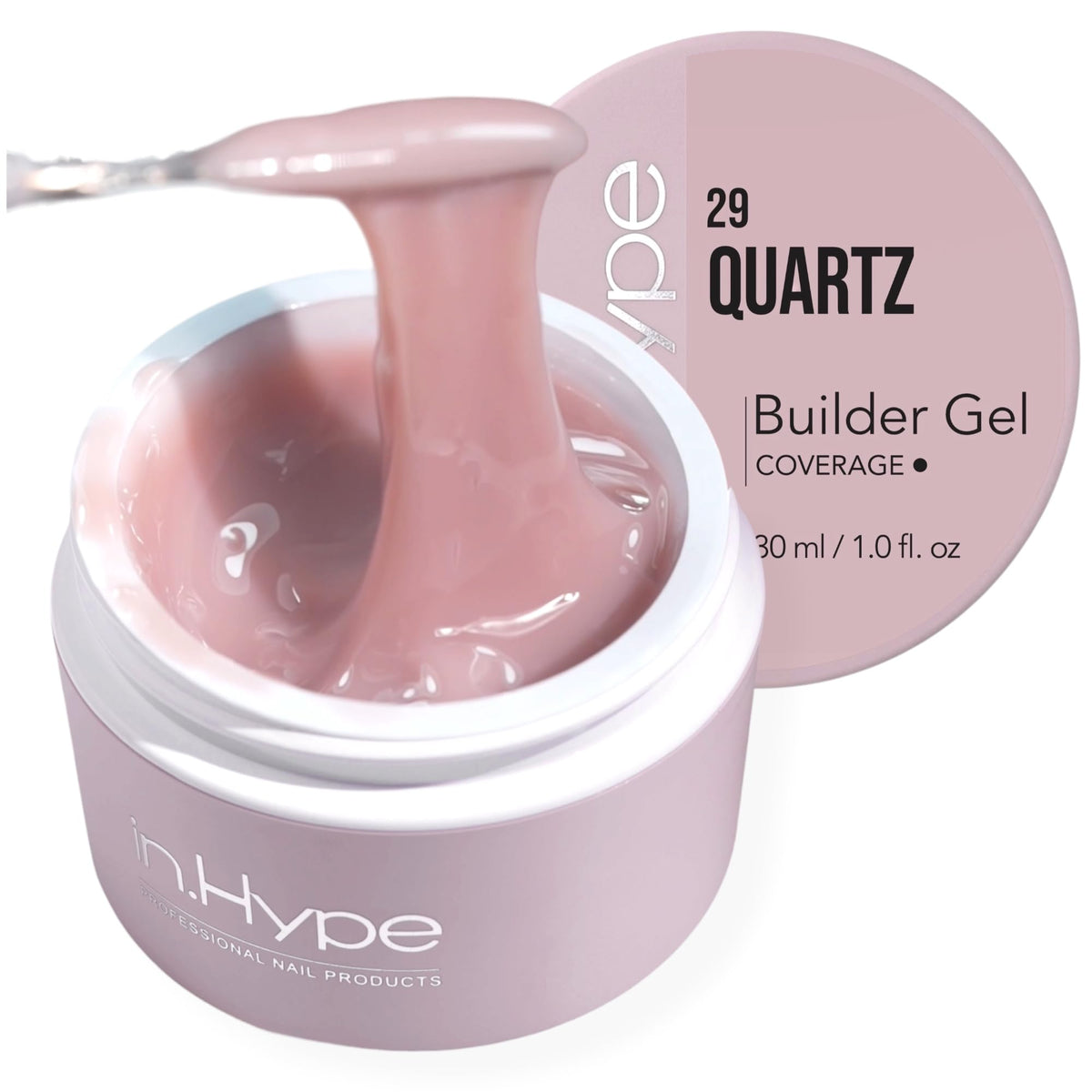 IN.HYPE bottle front view showing quartz #29 builder gel for strong sculpted nails