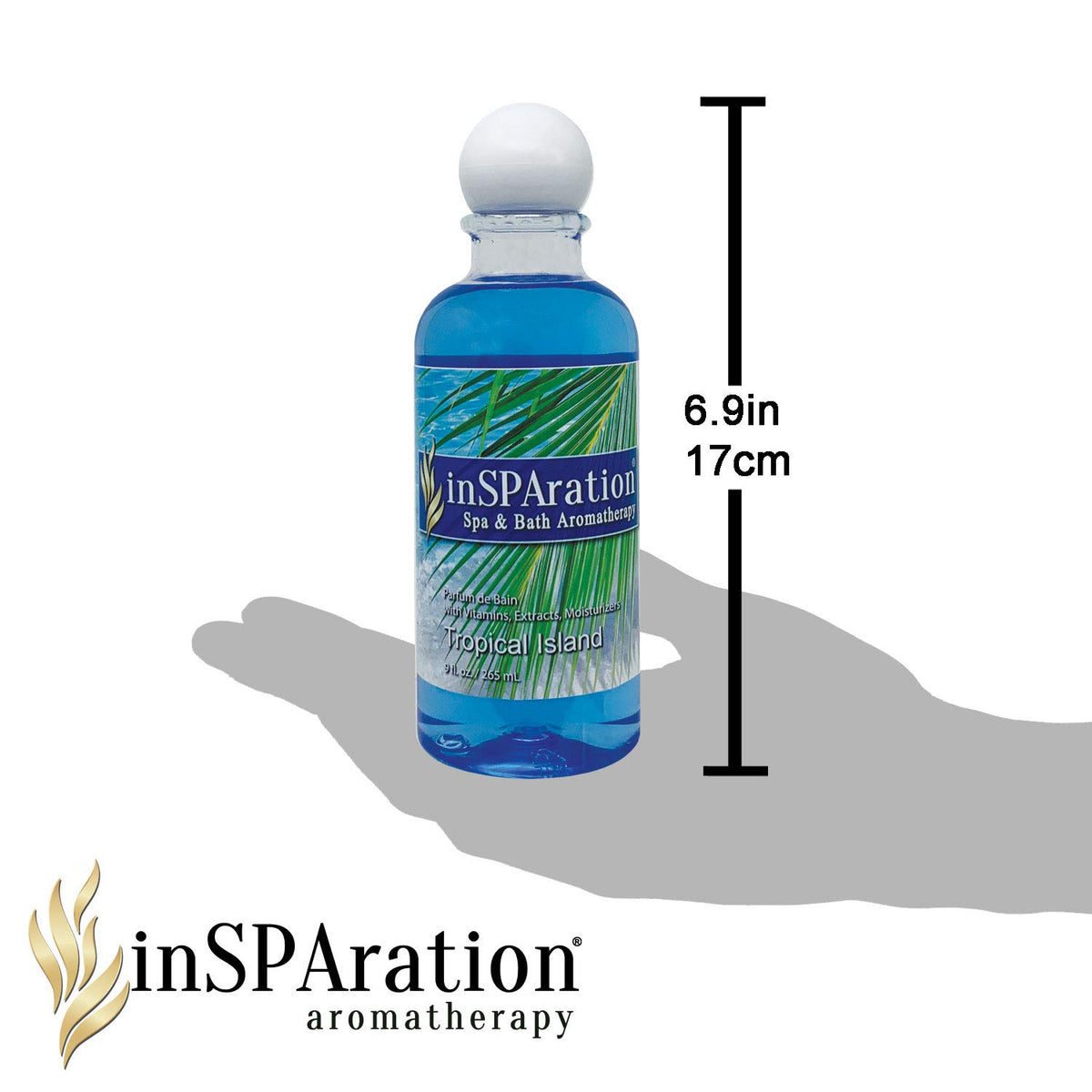 InSPAration Tropical Island being added to a hot tub showing easy use