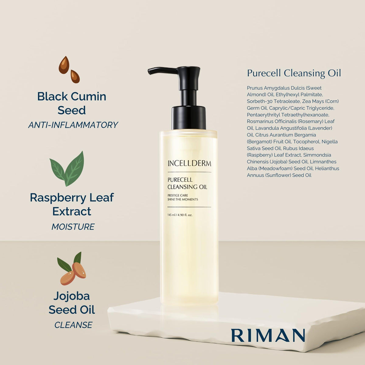 INCELLDERM pump detail close-up, highlights precise dispensing and mess-free use