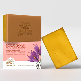 INDIAN SECRETS front bar packaging showing brightening soap benefits