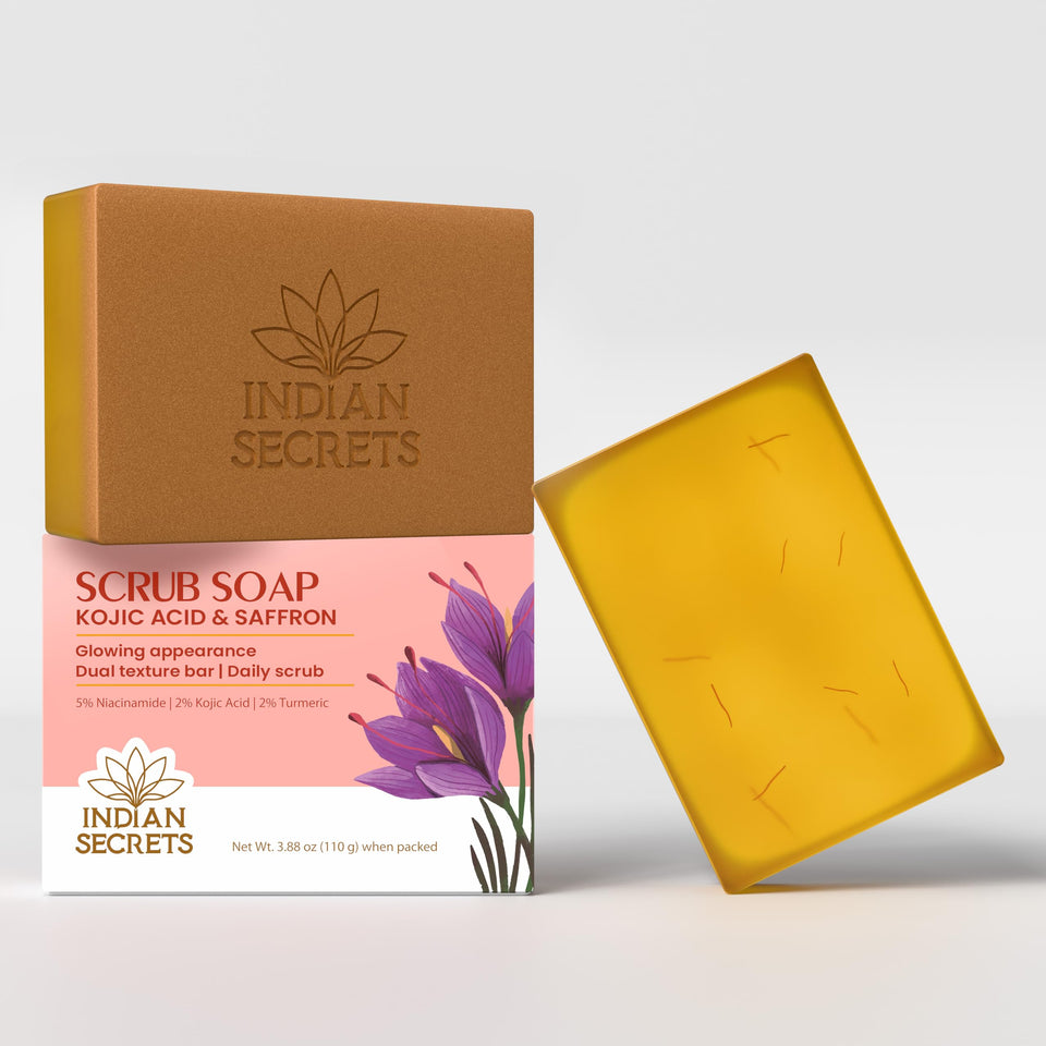INDIAN SECRETS front bar packaging showing brightening soap benefits