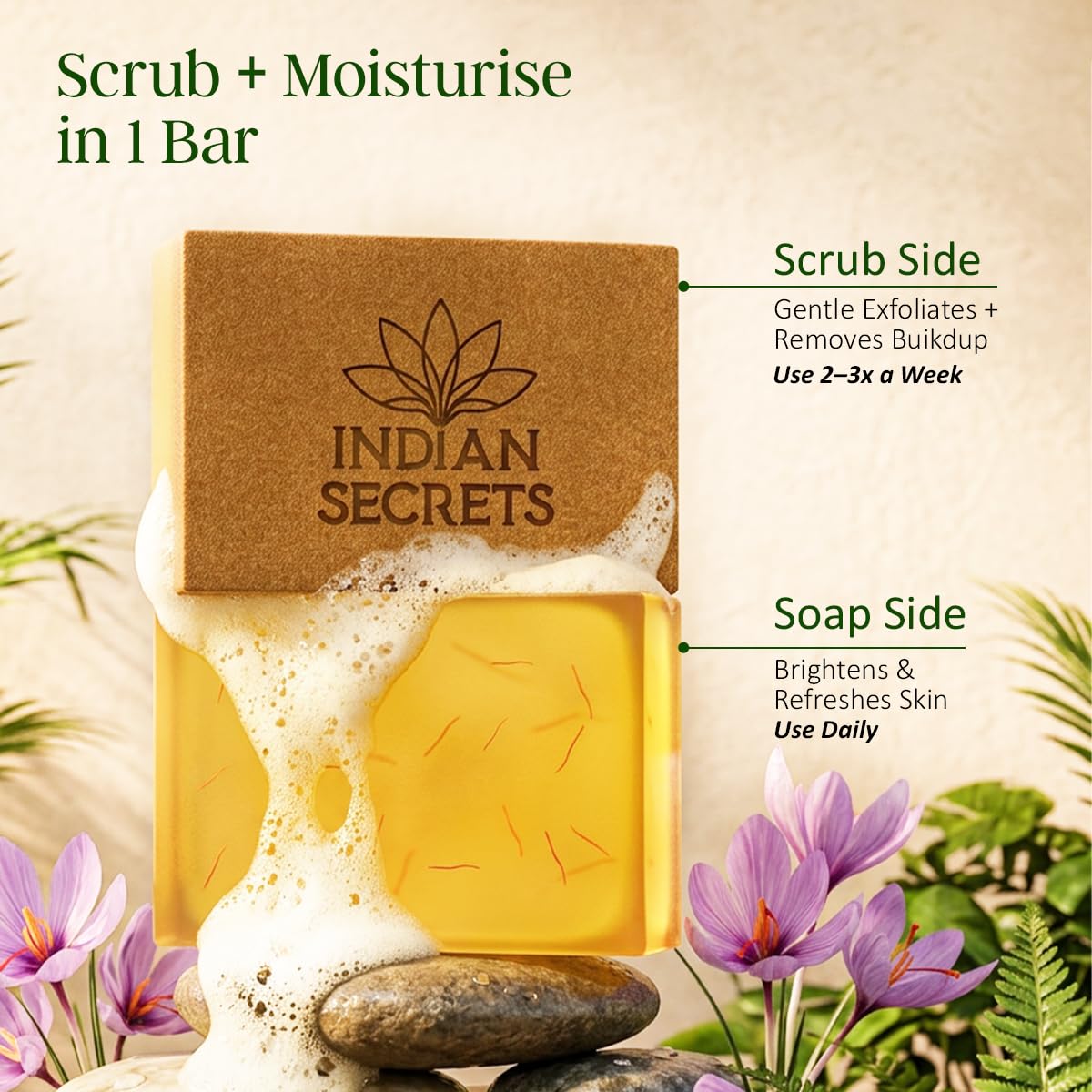 INDIAN SECRETS creamy lather foam on skin for gentle cleansing benefit