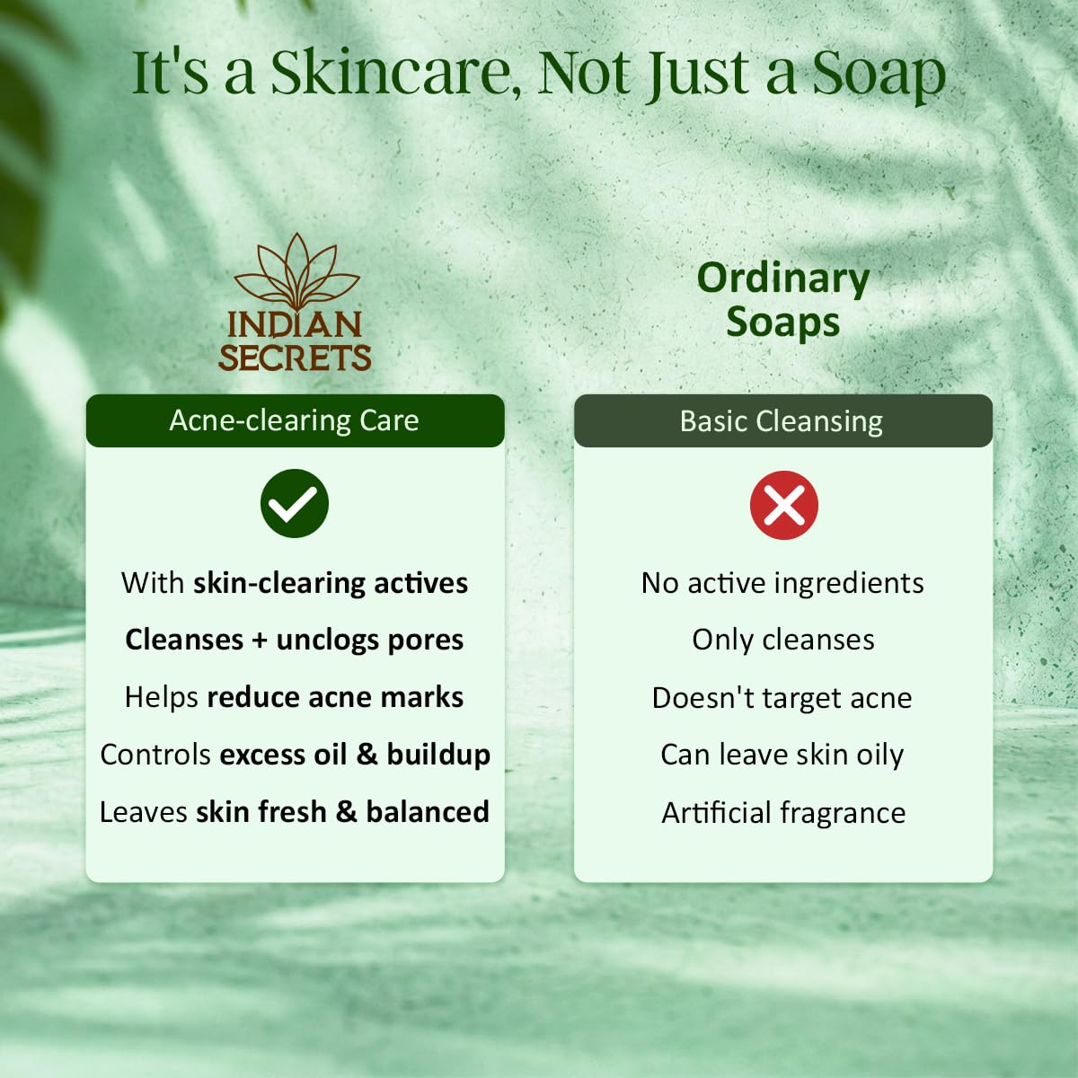 INDIAN SECRETS soap applied to face showing controlled exfoliation
