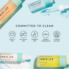 Indie Lee product label close-up highlighting CoQ-10 and hyaluronic acid ingredients