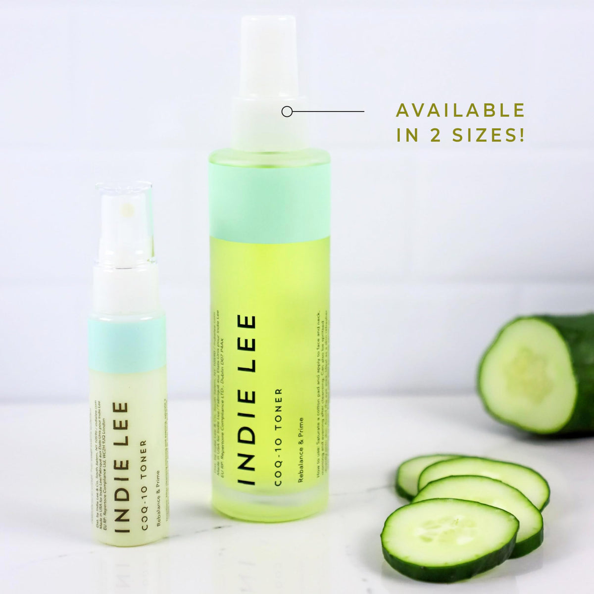 Indie Lee 30ml toner held in hand illustrating TSA-friendly travel convenience